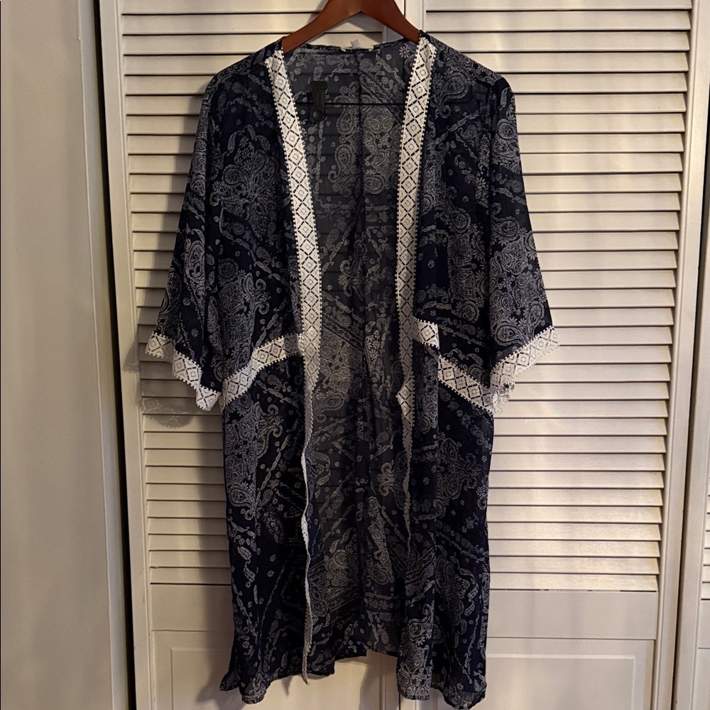 Navy and White Paisley Kimono